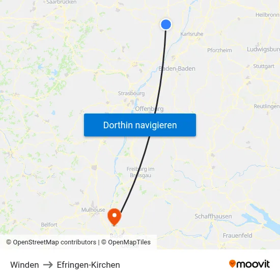 Winden to Efringen-Kirchen map