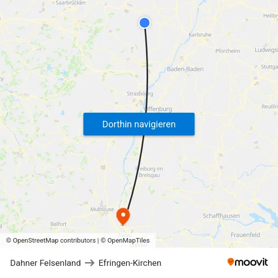 Dahner Felsenland to Efringen-Kirchen map