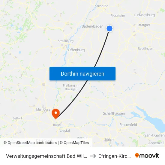 Verwaltungsgemeinschaft Bad Wildbad to Efringen-Kirchen map