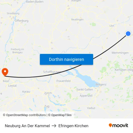 Neuburg An Der Kammel to Efringen-Kirchen map