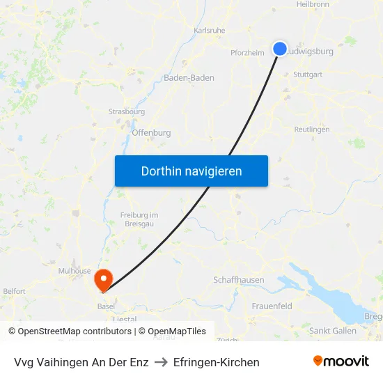 Vvg Vaihingen An Der Enz to Efringen-Kirchen map