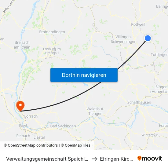 Verwaltungsgemeinschaft Spaichingen to Efringen-Kirchen map