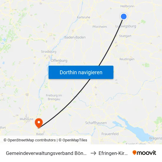 Gemeindeverwaltungsverband Bönnigheim to Efringen-Kirchen map