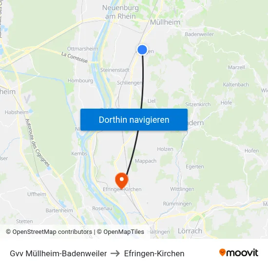 Gvv Müllheim-Badenweiler to Efringen-Kirchen map