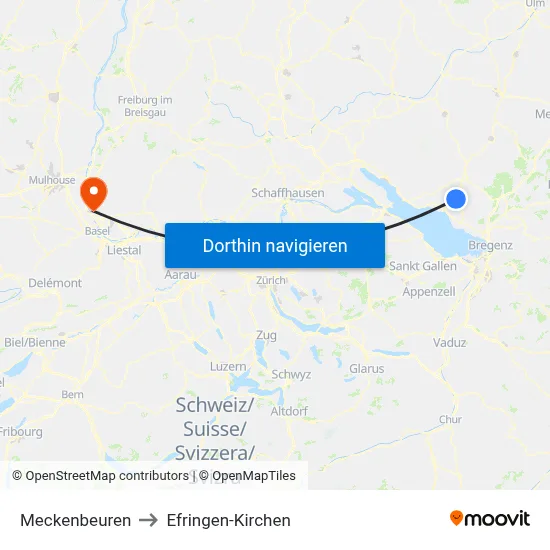 Meckenbeuren to Efringen-Kirchen map