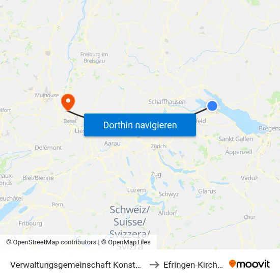 Verwaltungsgemeinschaft Konstanz to Efringen-Kirchen map