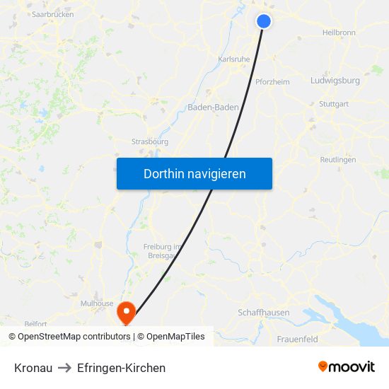 Kronau to Efringen-Kirchen map