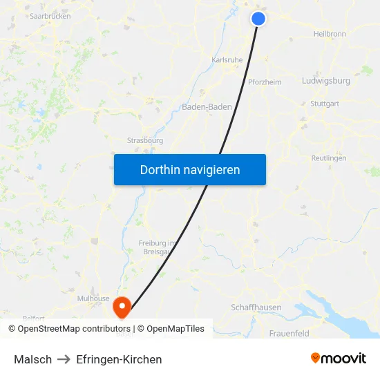 Malsch to Efringen-Kirchen map