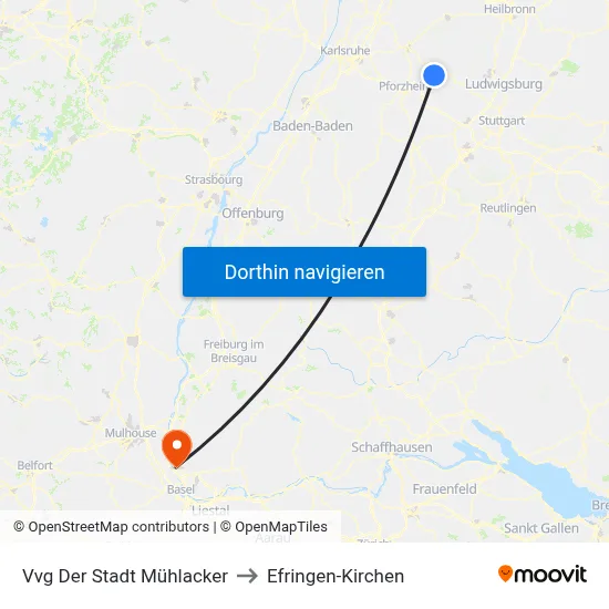 Vvg Der Stadt Mühlacker to Efringen-Kirchen map