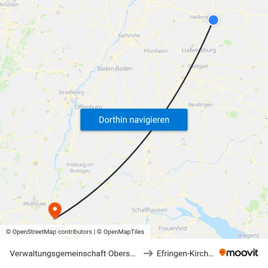 Verwaltungsgemeinschaft Obersulm to Efringen-Kirchen map