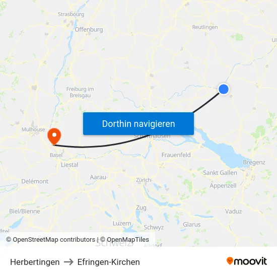 Herbertingen to Efringen-Kirchen map