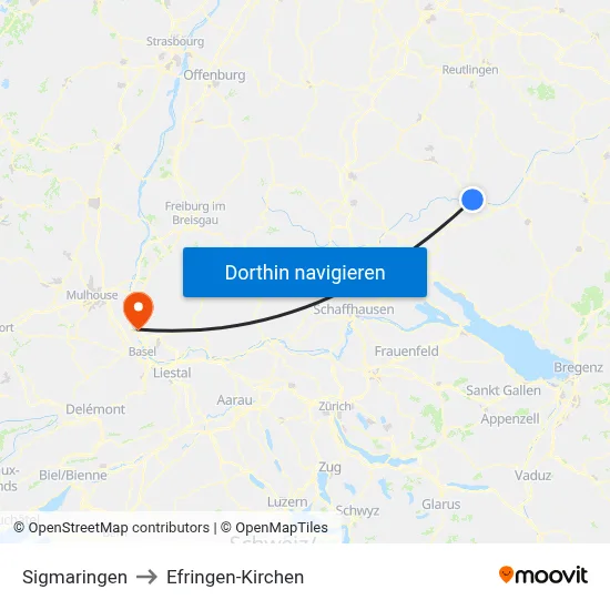 Sigmaringen to Efringen-Kirchen map