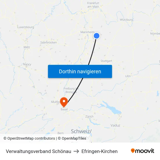 Verwaltungsverband Schönau to Efringen-Kirchen map