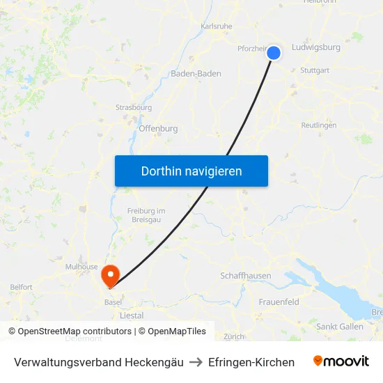 Verwaltungsverband Heckengäu to Efringen-Kirchen map