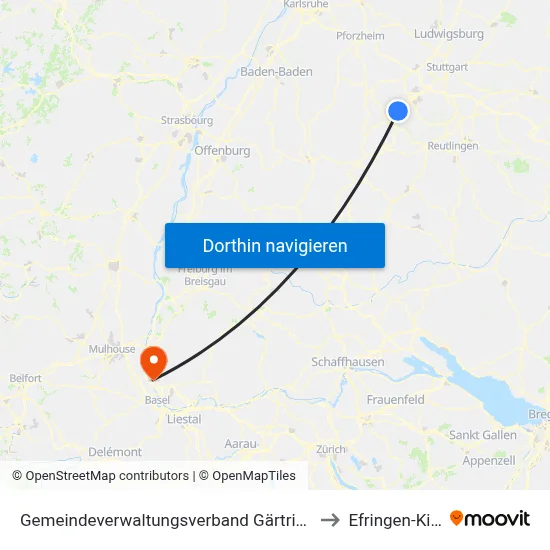 Gemeindeverwaltungsverband Gärtringen/Ehningen to Efringen-Kirchen map