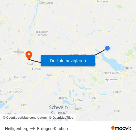 Heiligenberg to Efringen-Kirchen map