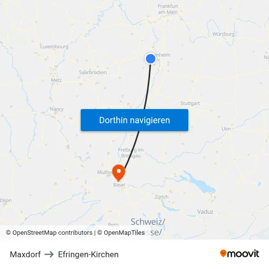 Maxdorf to Efringen-Kirchen map
