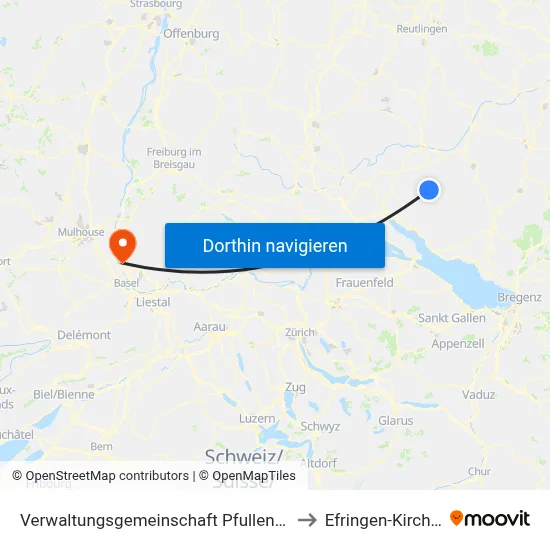 Verwaltungsgemeinschaft Pfullendorf to Efringen-Kirchen map