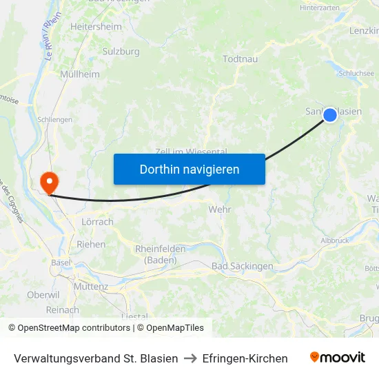 Verwaltungsverband St. Blasien to Efringen-Kirchen map