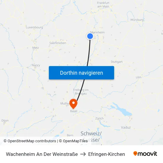 Wachenheim An Der Weinstraße to Efringen-Kirchen map