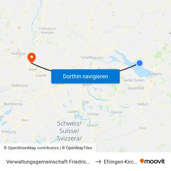 Verwaltungsgemeinschaft Friedrichshafen to Efringen-Kirchen map