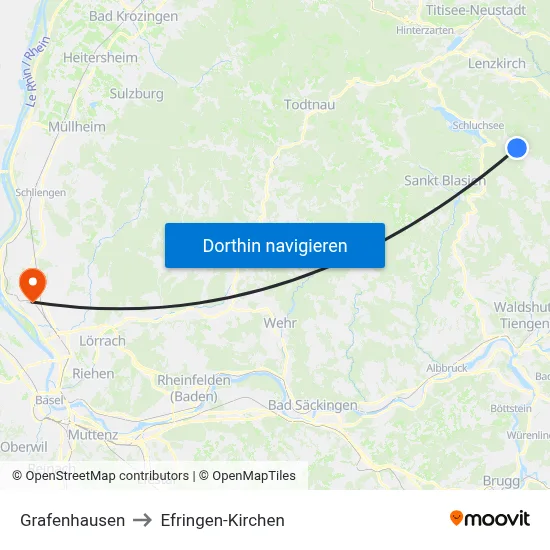 Grafenhausen to Efringen-Kirchen map