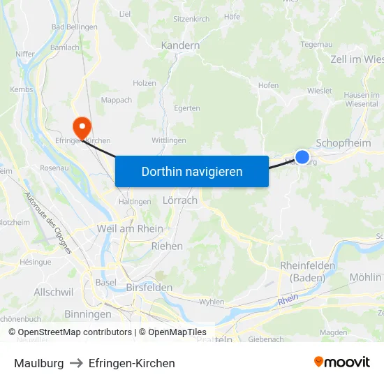 Maulburg to Efringen-Kirchen map