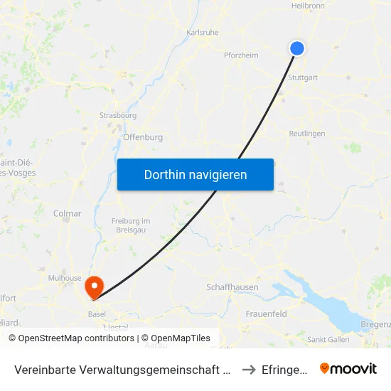 Vereinbarte Verwaltungsgemeinschaft Der Stadt Bietigheim-Bissingen to Efringen-Kirchen map