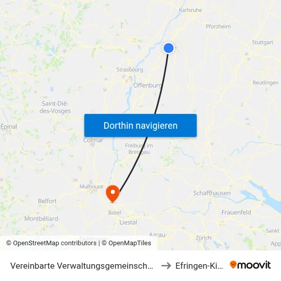 Vereinbarte Verwaltungsgemeinschaft Sinzheim to Efringen-Kirchen map