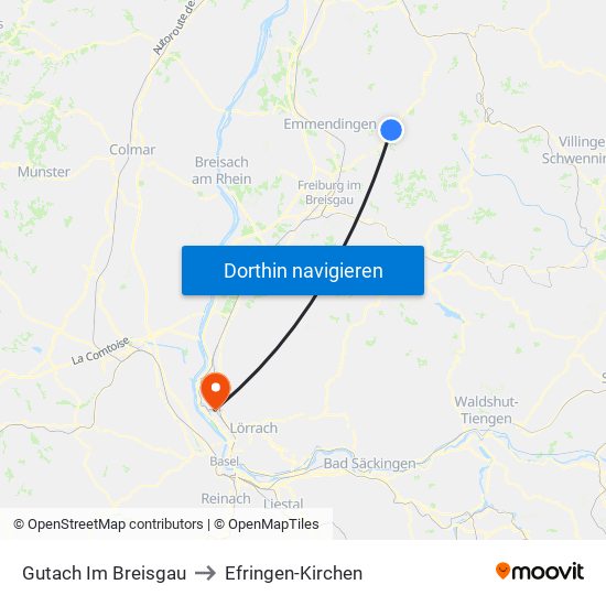 Gutach Im Breisgau to Efringen-Kirchen map