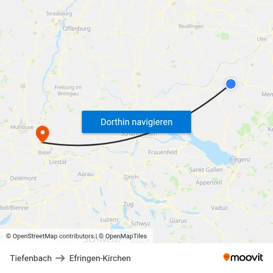 Tiefenbach to Efringen-Kirchen map