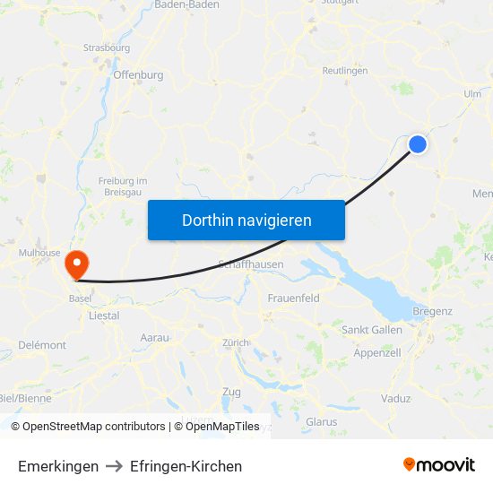 Emerkingen to Efringen-Kirchen map