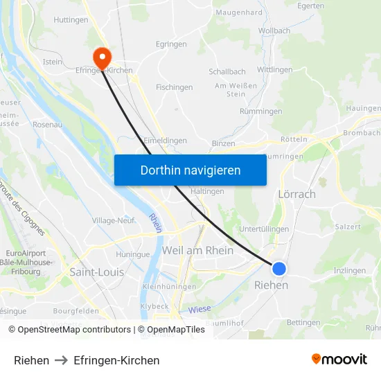Riehen to Efringen-Kirchen map