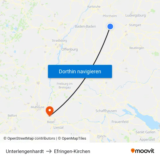 Unterlengenhardt to Efringen-Kirchen map