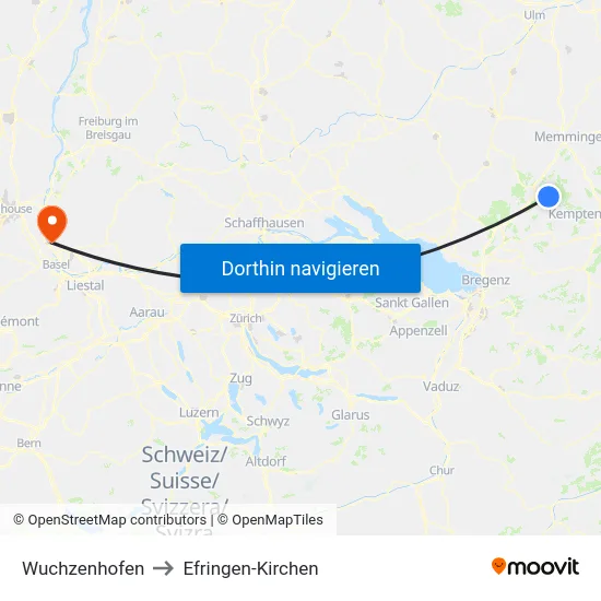 Wuchzenhofen to Efringen-Kirchen map