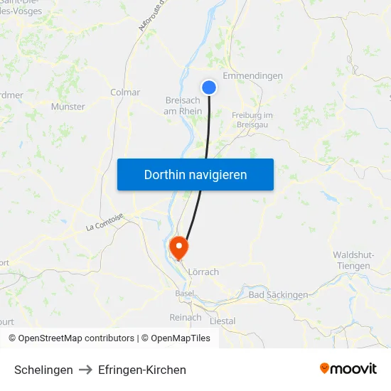 Schelingen to Efringen-Kirchen map