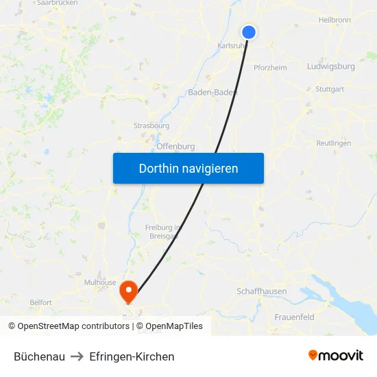 Büchenau to Efringen-Kirchen map