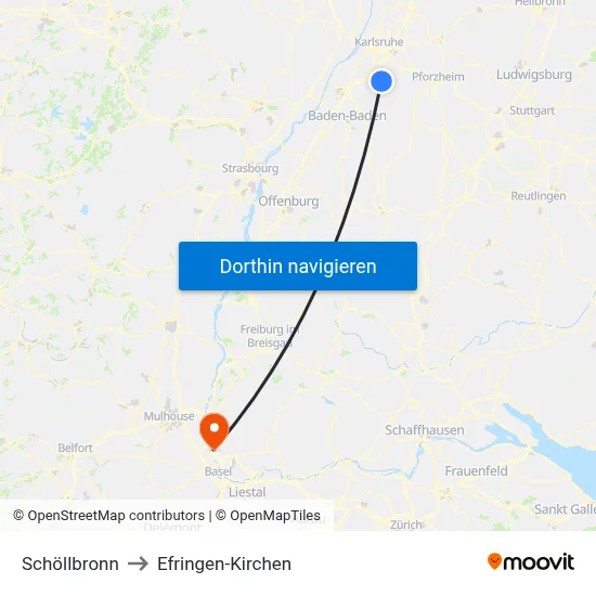 Schöllbronn to Efringen-Kirchen map