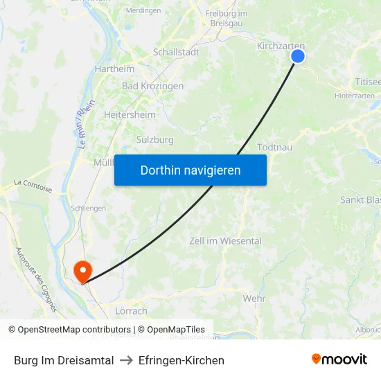 Burg Im Dreisamtal to Efringen-Kirchen map