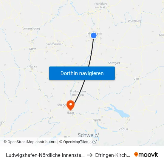 Ludwigshafen-Nördliche Innenstadt to Efringen-Kirchen map