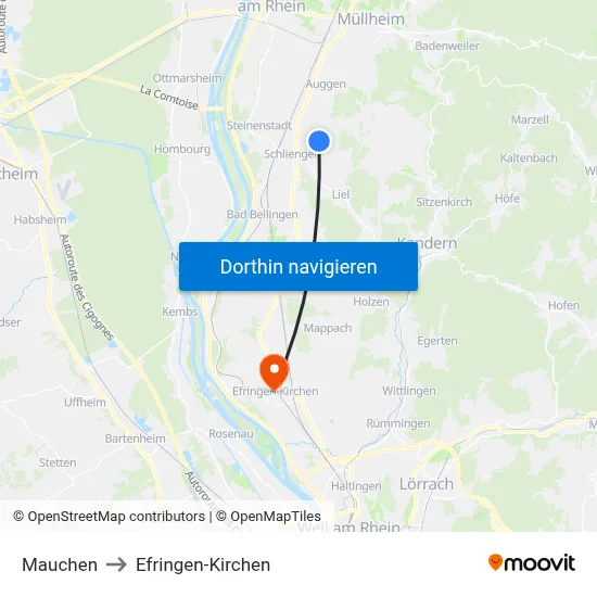 Mauchen to Efringen-Kirchen map
