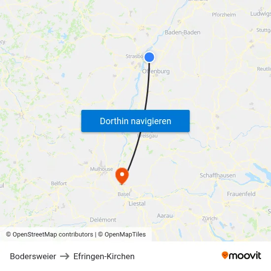 Bodersweier to Efringen-Kirchen map