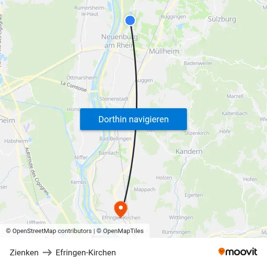 Zienken to Efringen-Kirchen map