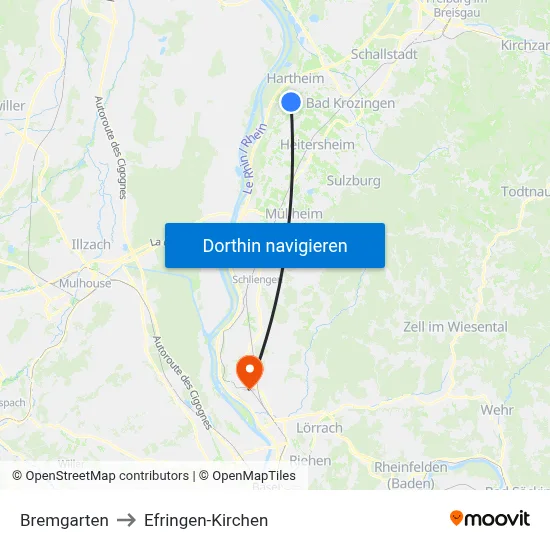 Bremgarten to Efringen-Kirchen map