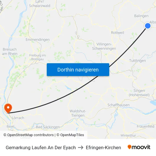 Gemarkung Laufen An Der Eyach to Efringen-Kirchen map