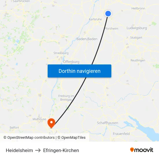 Heidelsheim to Efringen-Kirchen map