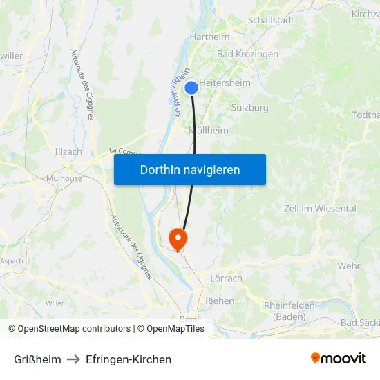 Grißheim to Efringen-Kirchen map
