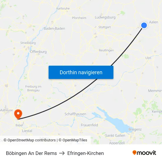 Böbingen An Der Rems to Efringen-Kirchen map