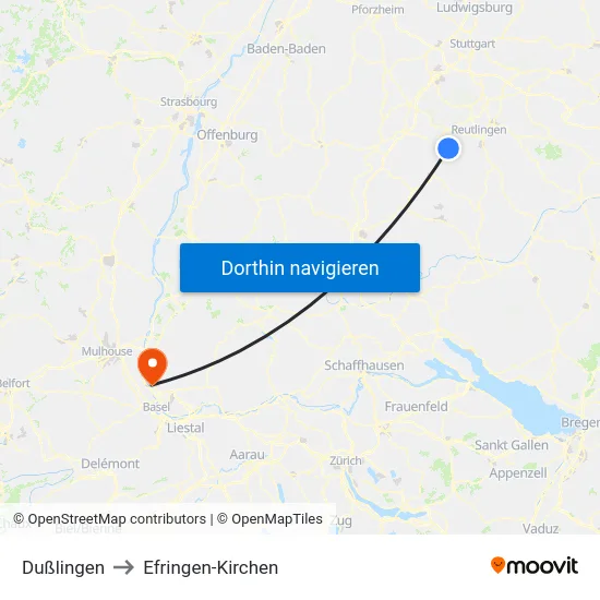Dußlingen to Efringen-Kirchen map