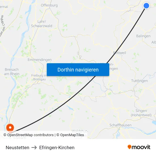 Neustetten to Efringen-Kirchen map